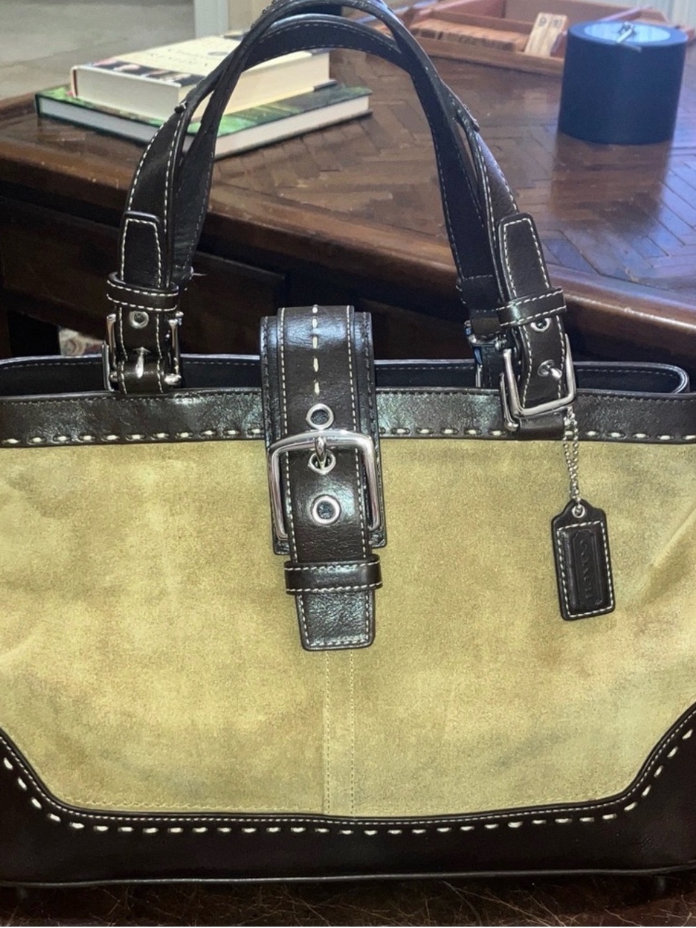 Vintage Coach Suede And Brown Leather Satchel Purse F12610☀️